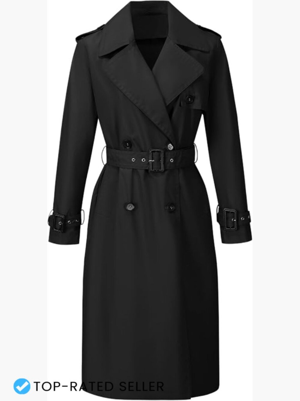 Double-Breasted Long Trench Coat Waterproof Belted Classic Professional Chic